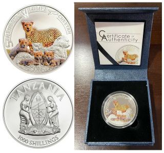 Tanzania 2013 Cheetah Serengeti Wildlife 1000 Shillings Silver Proof Coin