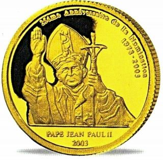 Congo 20 Francs 2003,  Gold 1/25 Oz (1.  24 Grams) Pope Paul Ii