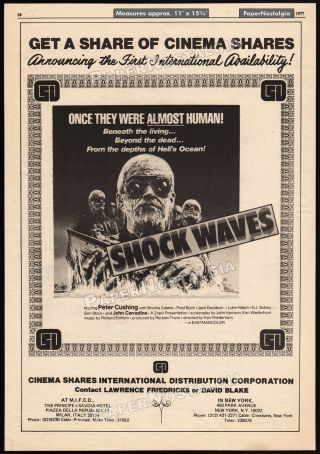 Shock Waves_original 1977 Trade Ad Promo / Poster_peter Cushing_nazi Zombies