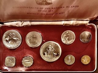 1972 Bahama Islands 9 Coin Silver Proof Set Franklin