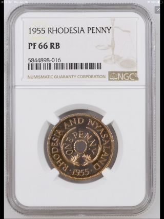 1955 Rhodesia & Nyasaland 1 Penny Proof Coin Ngc Pf - 66 Rb