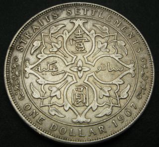 Straits Settlements 1 Dollar 1907 - Silver - Edward Vii.  - Vf - - 418