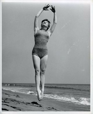 Shirley Maclaine Barefoot Jumping On Beach Swimsuit 1955 8x10 Photo