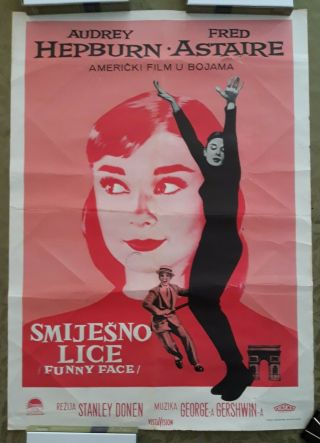 Audrey Hepburn In Funny Face 1957 Poster Yugoslavian Fred Astaire Rare
