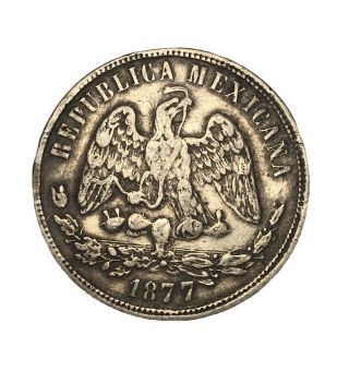 1877 Cn G Mexico 50 Centavos Silver Coin 50c