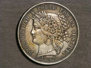 Peru - Provisional Govt.  1880bf 1 Peseta Silver Vf - Xf