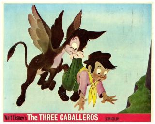 The Three Caballeros Walt Disney Animation Lobby Card Flying Donkey