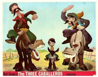 The Three Caballeros Walt Disney Animation Lobby Card Donkeys Rare Art