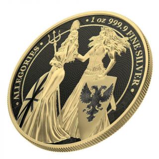 Germania 2019 5 Mark Britannia Gold And Black Varnish 1 Oz 999 Silver Coin