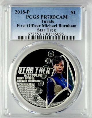 2018 - P Star Trek Discovery Michael Burnham 1oz.  9999 Proof Silver Coin Pcgs Pr70