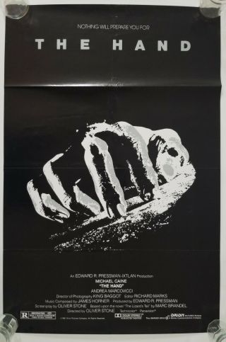 Vintage 1981 The Hand One Sheet Poster Michael Caine Oliver Stone Horror