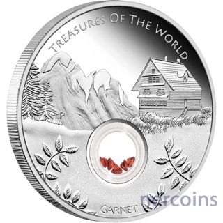 Australia 2013 Garnet Treasures Of The World $1 Pure 1 Oz Silver Locket Coin