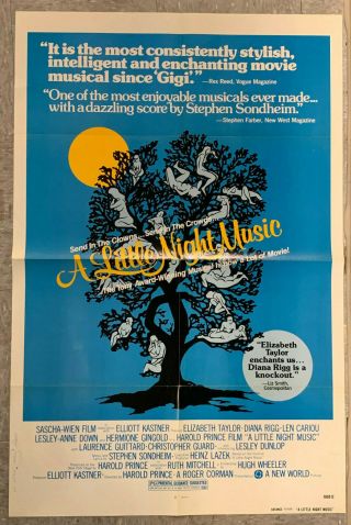 1977 Movie Poster A Little Night Music 27x41 " 1 - Sheet Elizabeth Taylor