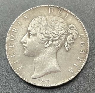 1845 Great Britain Silver Young Victoria Crown Coin