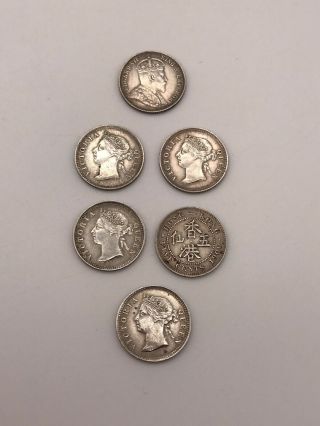 1900 & 1903 Silver Hong Kong Five Cent Coins 5 X Victoria 1 X Edward Vii