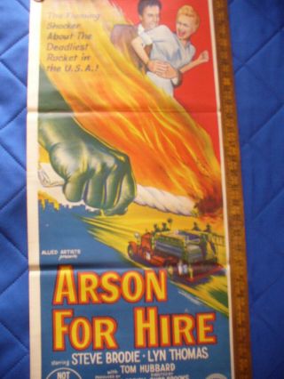 Vintage Movie Poster Theater Arson For Hire 1958 Horror Australian Vers