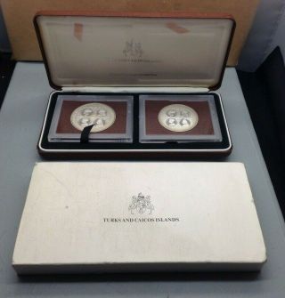 Lovely Turks And Caicos Islands 1976 50 Crowns And 20 Crowns Coin Set Su1609