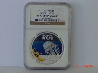 2011 Tuvalu Deadly And Dangerous $1 Silver Box Jellyfish Ngc Pf70 Ultra Cameo