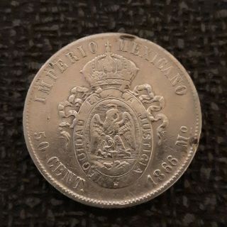 Mexico Empire Of Maximilian 1866 - Mo 50 Centavos Silver,  Xf
