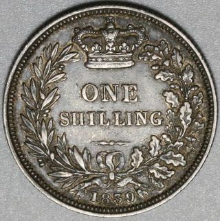 1839 Victoria Shilling Great Britain VF Sterling Silver Coin (20101501R) 2