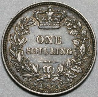 1839 Victoria Shilling Great Britain VF Sterling Silver Coin (20101501R) 3
