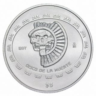 Better Date 1997 Mexico 5 Pesos 1 Onza Silver Disco De La Muerte Silver 503