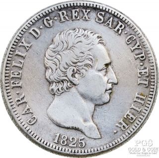 1825 Sardinia Italian States 5 Lire Silver Coin 20174