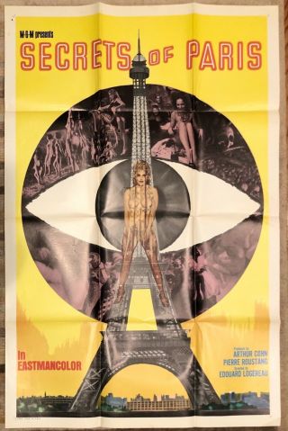 Secrets Of Paris Movie Poster One - Sheet 1964 Sexploitation 27x41 " Folded