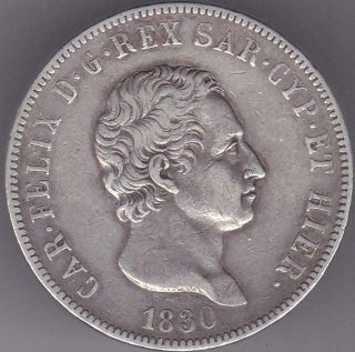 1830 P Sardinia Italy State 5 Lire Silver Carlo Felice