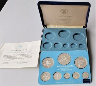 1976 Coinage Of Belize (8) Coin Sterling Silver Proof Set - Box & C.  O.  A