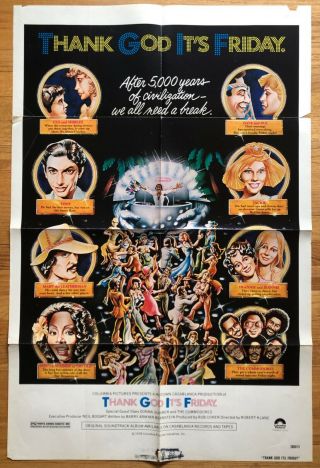 Thank God Its Friday (1978) 1 Sheet Movie Poster 27x41 Vtg Disco Donna Summer