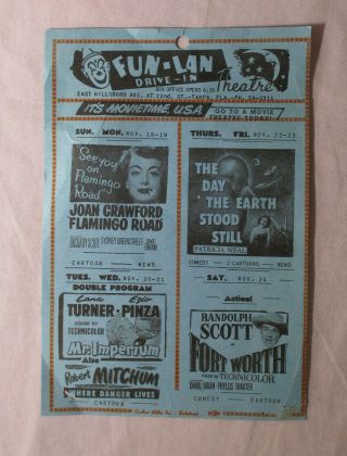 1951 Fun - Lan Drive - In Theater Flyer The Day The Earth Stool Still 1613 Tampa Fla