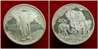 2002 South Africa - 20 Cents Elephant.  925 Silver 1 Oz,  Low Mintage 2.  435