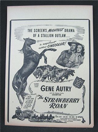 1948 The Strawberry Roan Old Movie Poster Broadside Gene Autry Gloria Henry