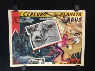1957 The Brain From Planet Arous Horror Authentic Mexican Lobby Card Art 16 " X12
