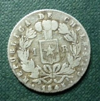 Chile Silver Coin 1 Real,  Km94.  2 Vf,  1845 Ij