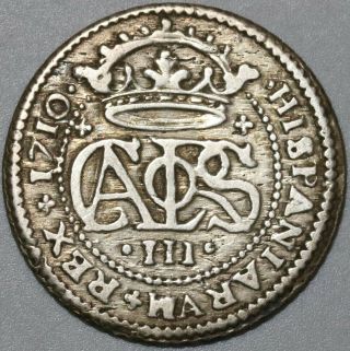1710 Spain 2 Reales Carlos Iii Silver Barcelona Austria Pretender Coin 20121702r