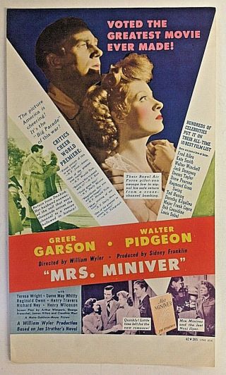 Vintage 1942 Movie Herald Mrs Miniver Greer Garson Walter Pidgeon William Wyler