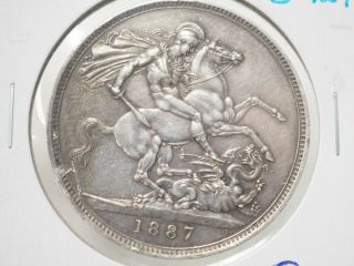 1887 Great Britain Crown Km 765 St.  George Slaying Dragon.  Silver Crown 3 - 121