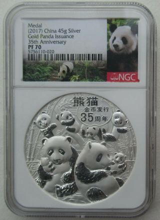Ngc Pf70 China 2017 Issuance Panda 35th Anniversary Silver Medal 45g