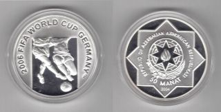 Azerbaijan - Silver Proof 50 Manat Coin 2004 Year Football Km 48 Germany 2006