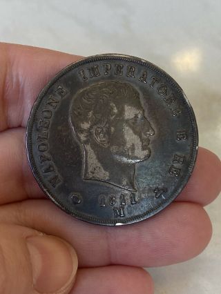 1811 - M Italian States Kingdom Of Napoleon 5 Lire Silver Coin Ct805