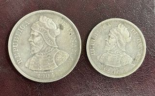 1904 Panama 50 & 25 Centesimos Balboa Silver