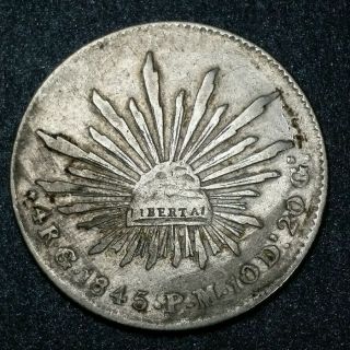 1845 Go Pm Mexico 4 Reales Guanajuato Silver Coin Cap & Rays
