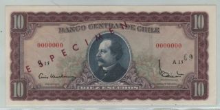 Chile Specimen Banknote 10 Escudos (1962 - 76) Serie A15 P - 139s Aunc,