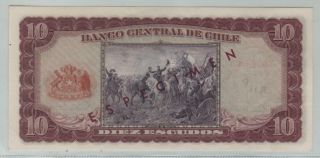 CHILE SPECIMEN BANKNOTE 10 ESCUDOS (1962 - 76) SERIE A15 P - 139s AUNC, 2