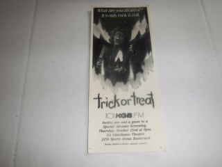 Vintage 1986 Rock N Roll Trick Or Treat Special Screening Guest Pass