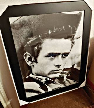 Framed Photograph Of James Dean In Cowboy Hat On Set Of Giant 1955