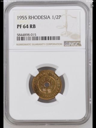 1955 Rhodesia & Nyasaland 1/2 Penny Proof Coin Ngc Pf - 64 Rb