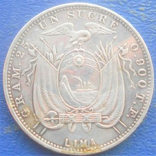. 900 Silver 1891 Lima Tf Ecuador Sucre Antonio José De Sucre Grade Mc 30